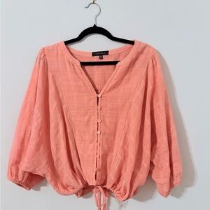 Sanctuary Coral Button-Down Tie-Hem Blouse